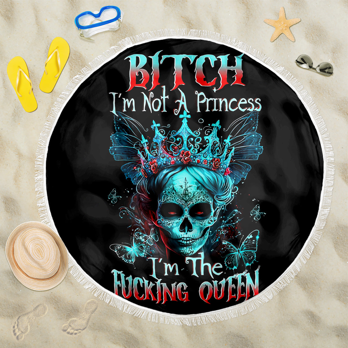 Da de los Muertos Skull Beach Blanket I'm Not A Princess I'm The Queen - Wonder Print Shop