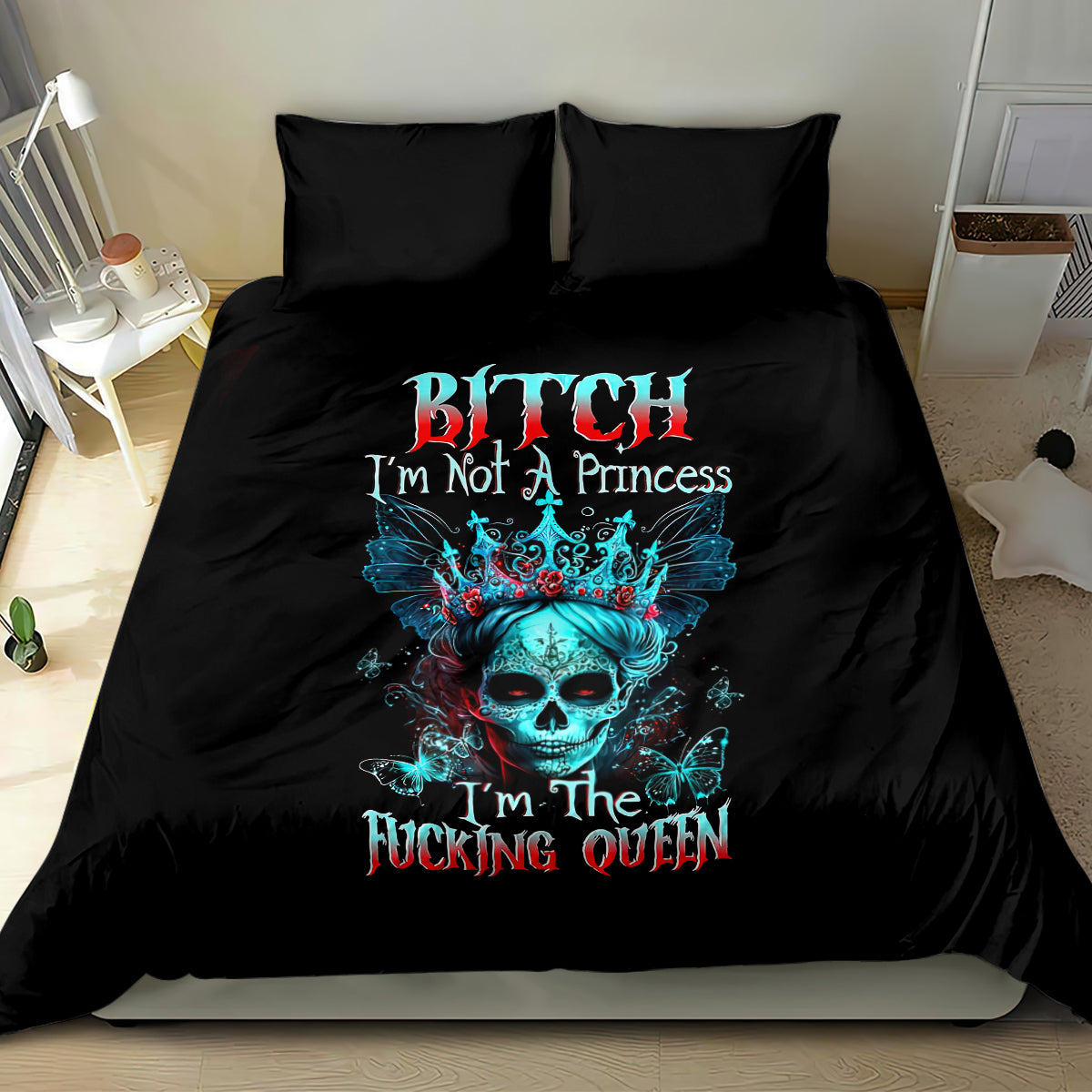 Da de los Muertos Skull Bedding Set I'm Not A Princess I'm The Queen - Wonder Print Shop