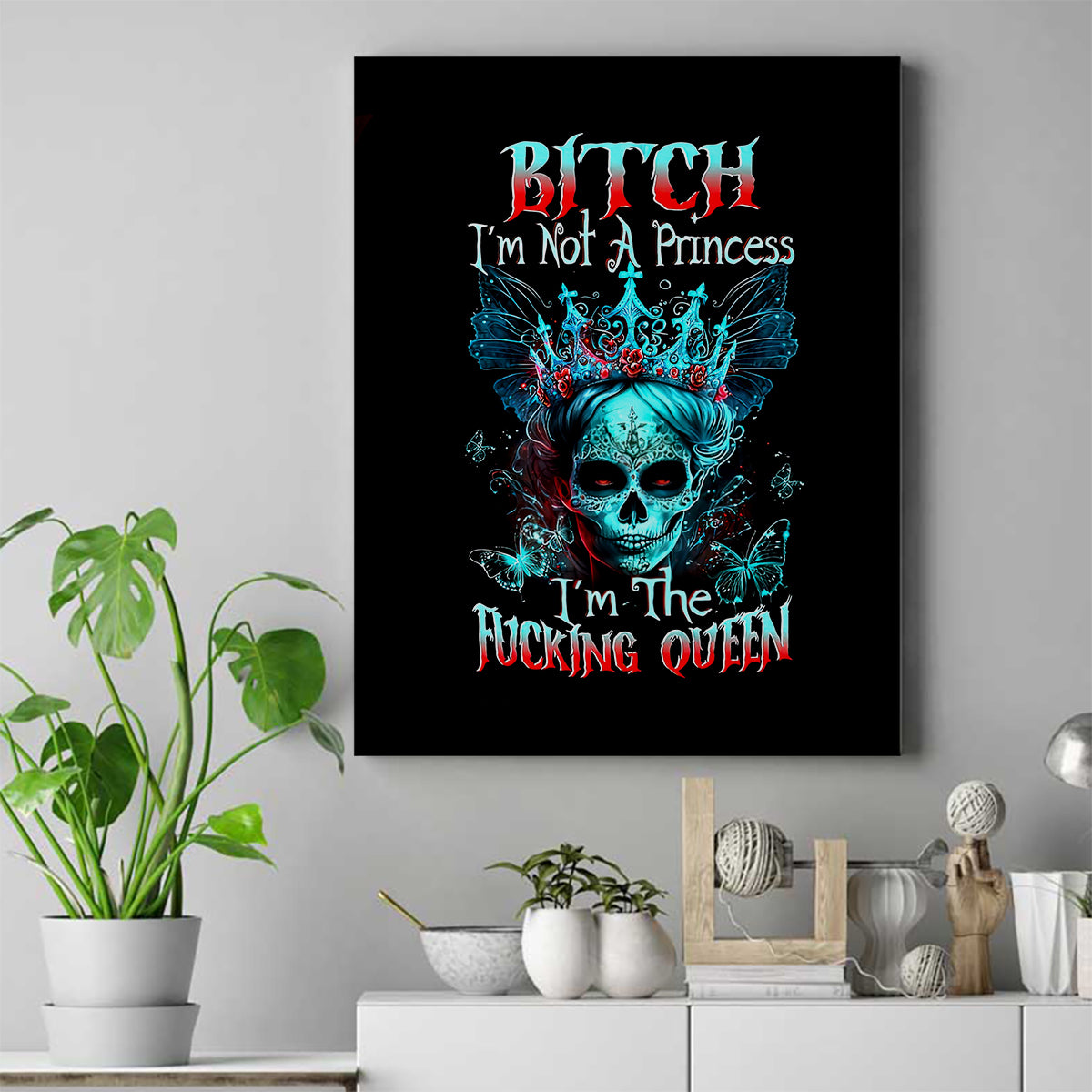 Da de los Muertos Skull Canvas Wall Art I'm Not A Princess I'm The Queen - Wonder Print Shop