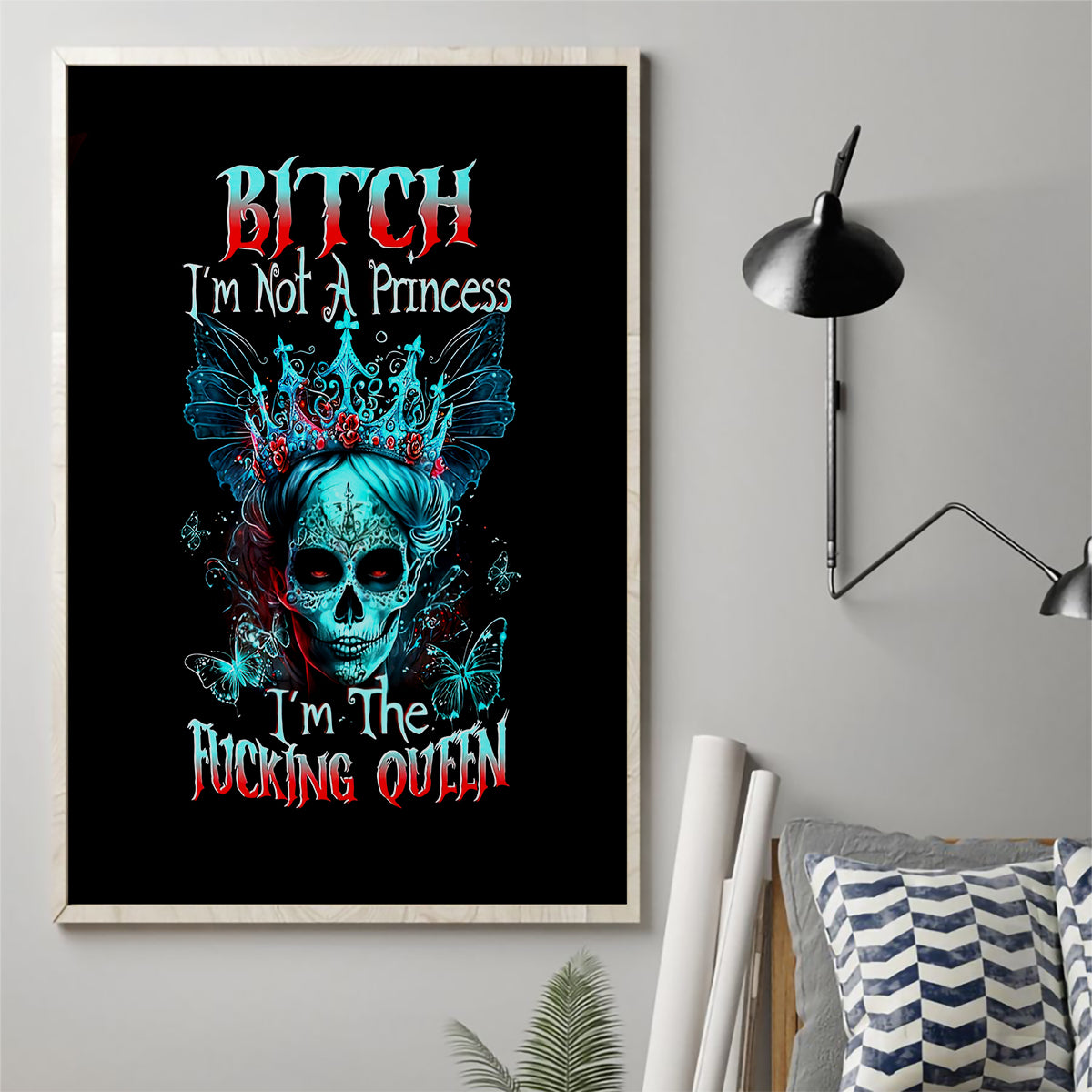Da de los Muertos Skull Canvas Wall Art I'm Not A Princess I'm The Queen - Wonder Print Shop