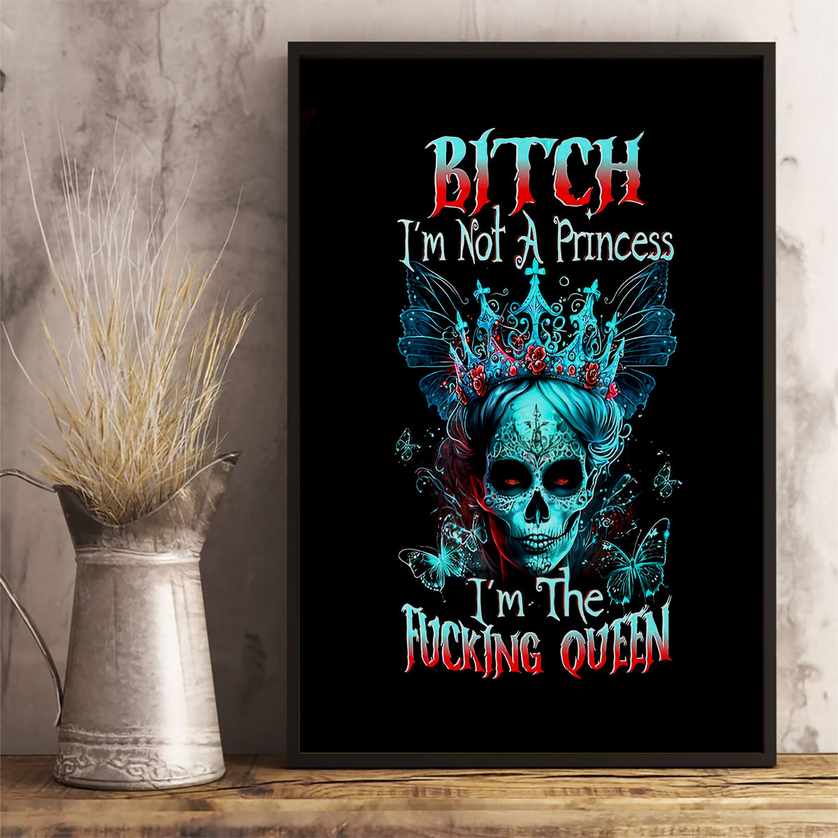 Da de los Muertos Skull Canvas Wall Art I'm Not A Princess I'm The Queen - Wonder Print Shop