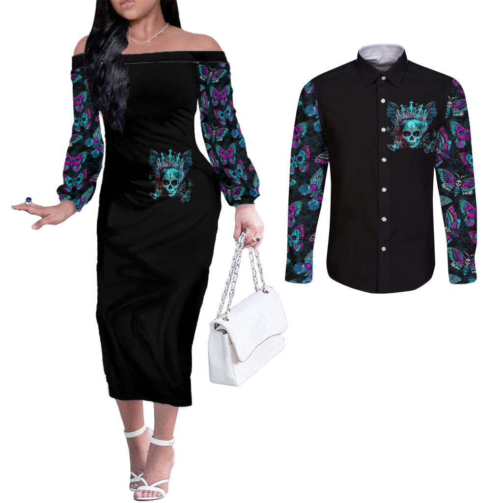 da-de-los-muertos-skull-couples-matching-off-the-shoulder-long-sleeve-dress-and-long-sleeve-button-shirts-im-not-a-princess-im-the-queen