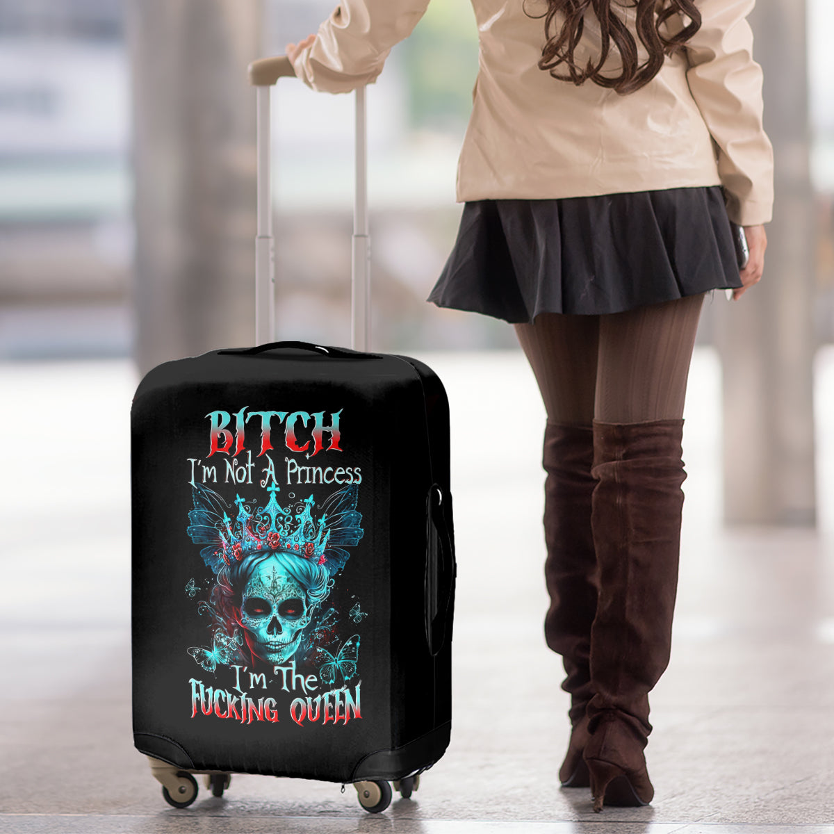 Da de los Muertos Skull Luggage Cover I'm Not A Princess I'm The Queen - Wonder Print Shop