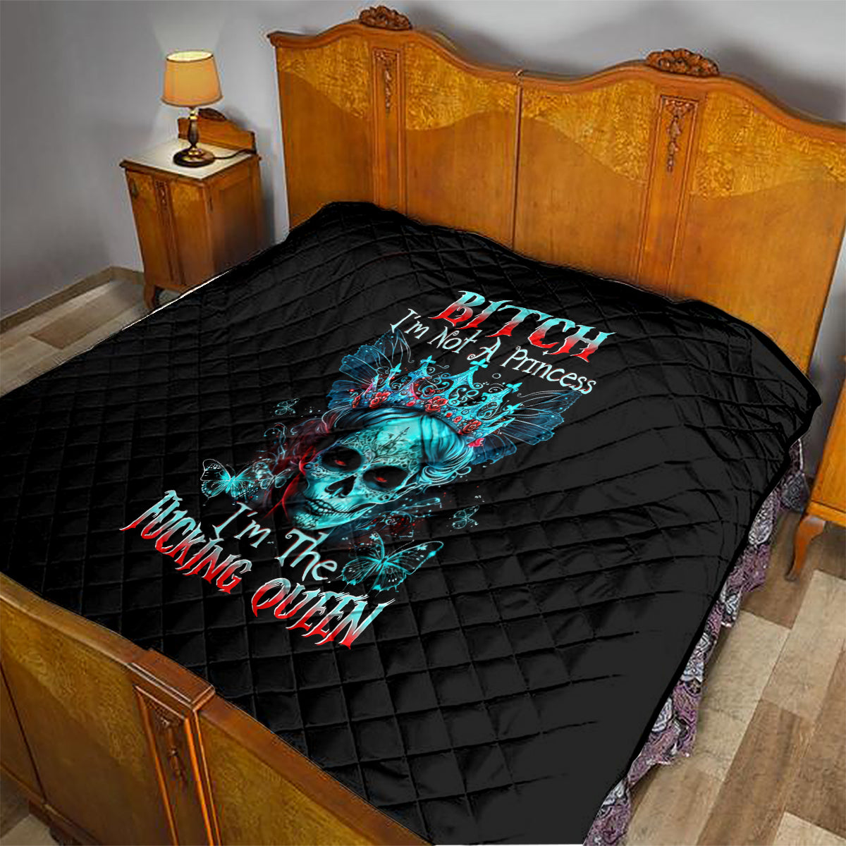 Da de los Muertos Skull Quilt I'm Not A Princess I'm The Queen - Wonder Print Shop