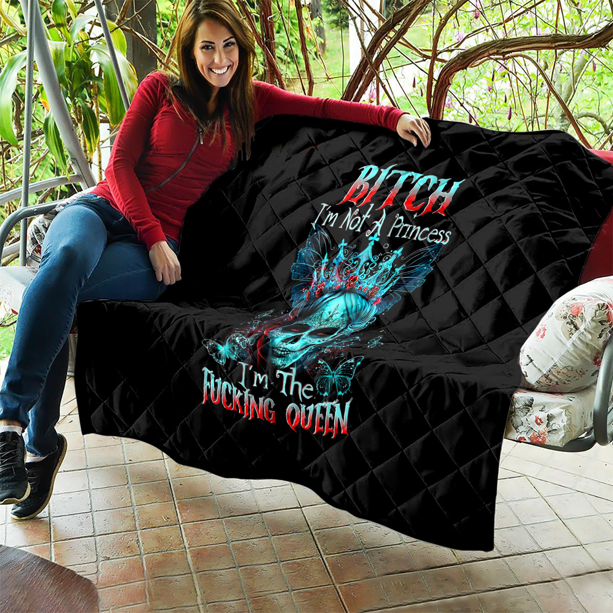 Da de los Muertos Skull Quilt I'm Not A Princess I'm The Queen - Wonder Print Shop