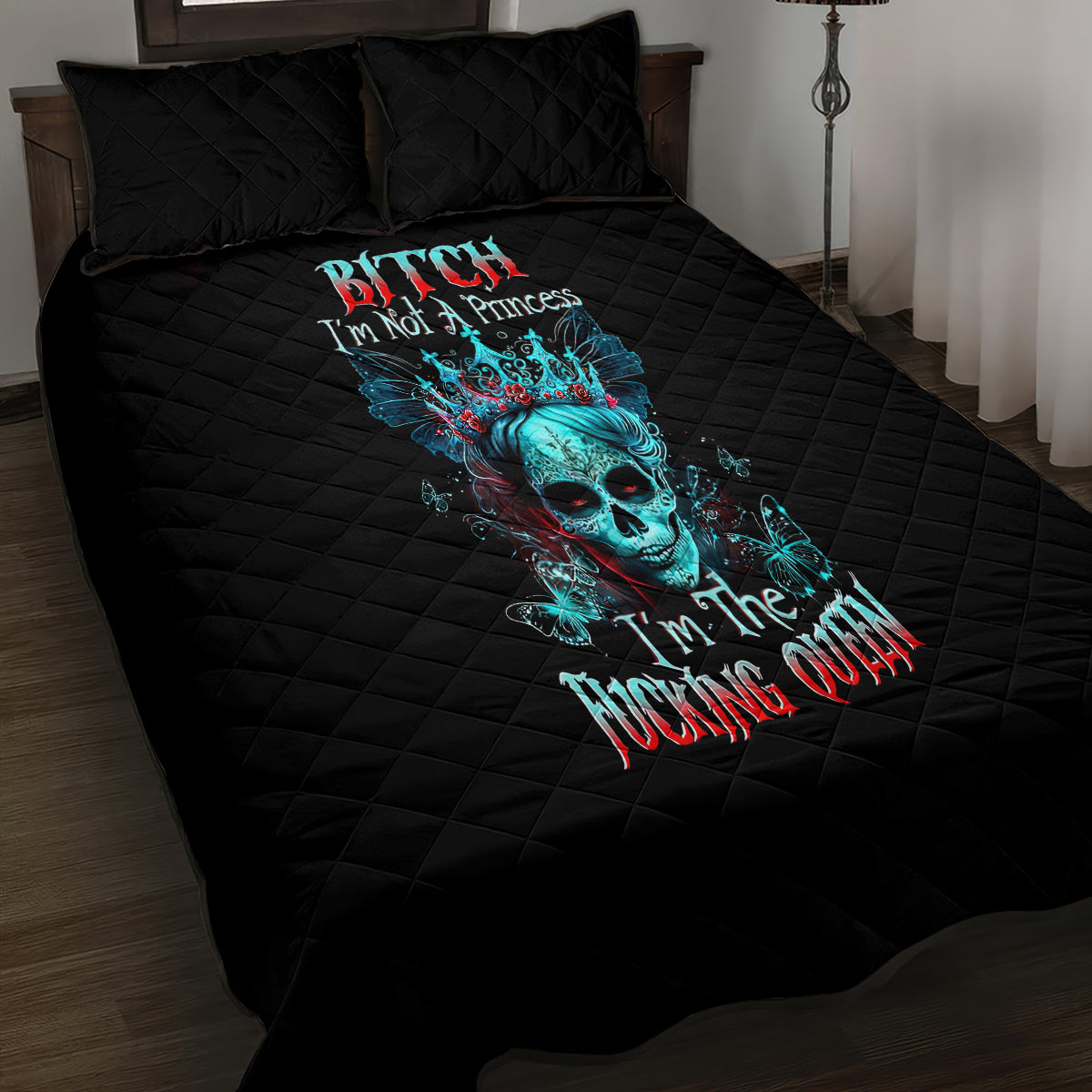 Da de los Muertos Skull Quilt Bed Set I'm Not A Princess I'm The Queen - Wonder Print Shop