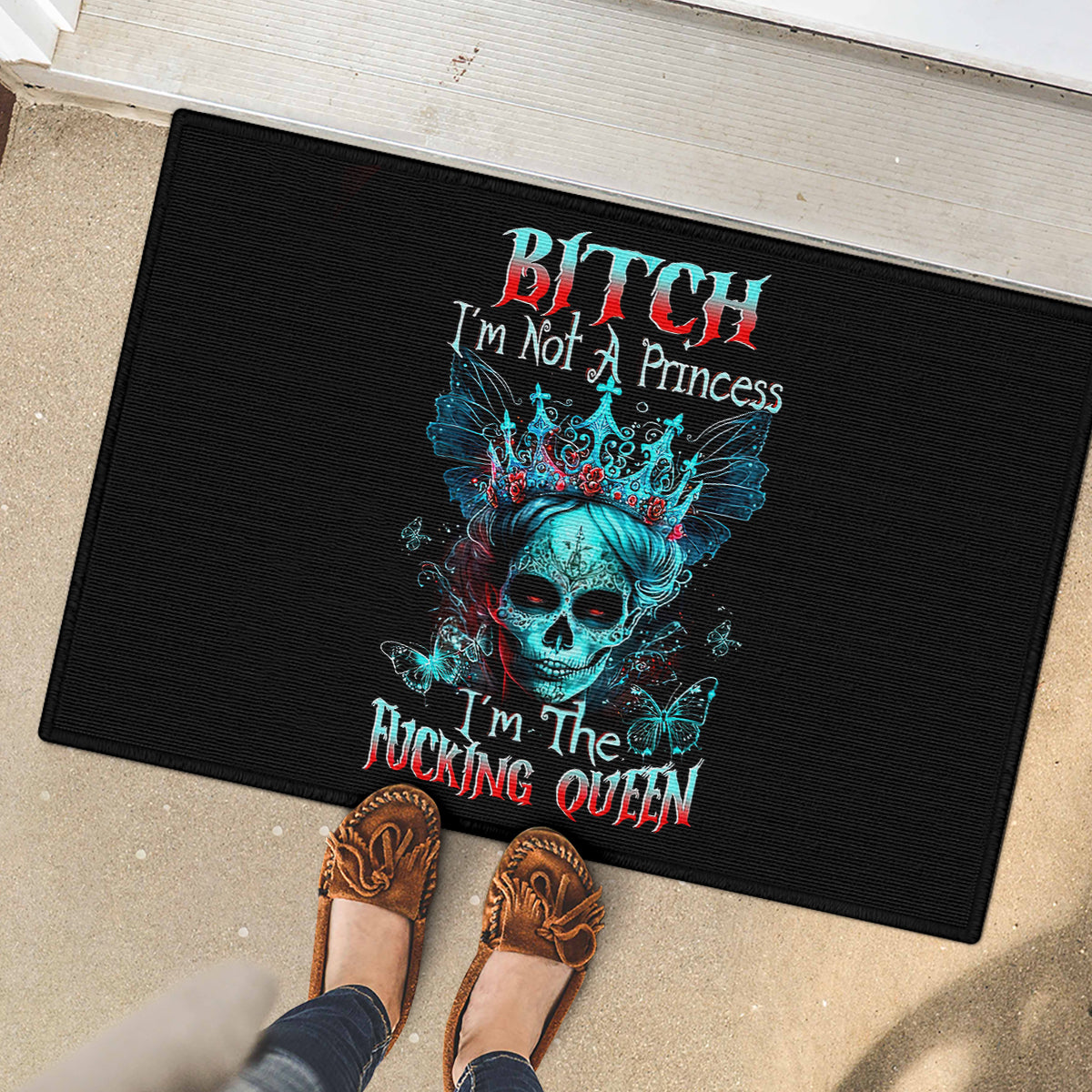 Da de los Muertos Skull Rubber Doormat I'm Not A Princess I'm The Queen - Wonder Print Shop
