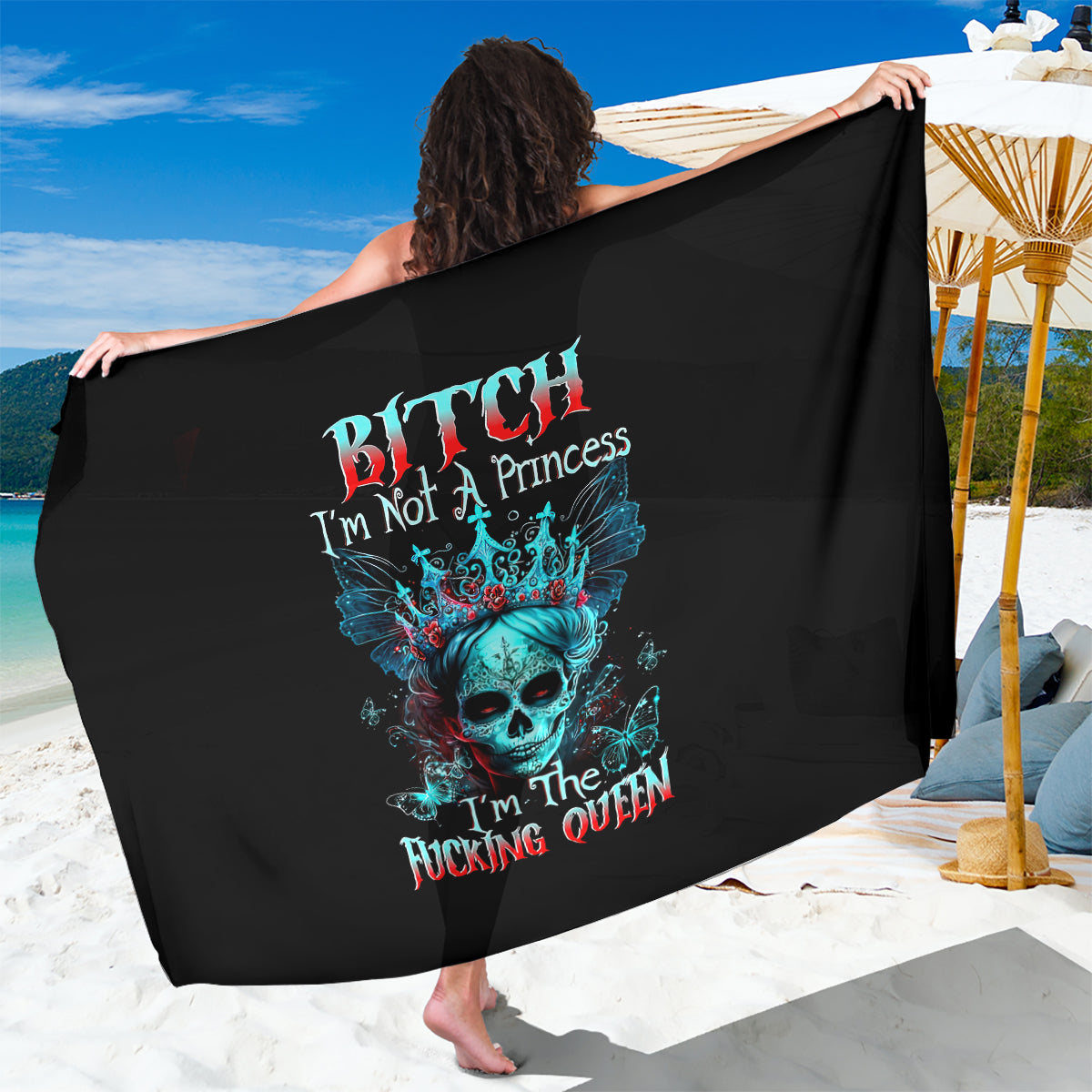 Da de los Muertos Skull Sarong I'm Not A Princess I'm The Queen - Wonder Print Shop