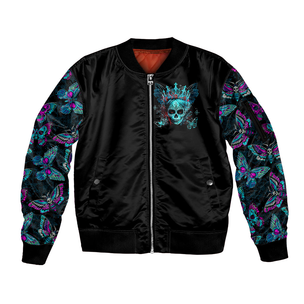 Día de los Muertos Skull Sleeve Zip Bomber Jacket I'm Not A Princess I'm The Queen - Wonder Print Shop