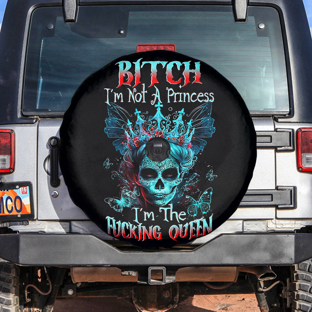 Da de los Muertos Skull Spare Tire Cover I'm Not A Princess I'm The Queen - Wonder Print Shop