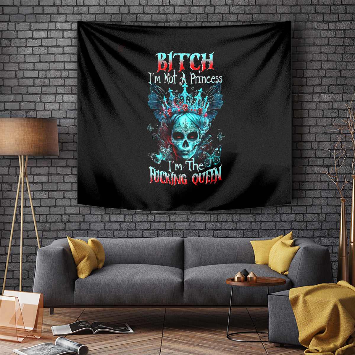 Da de los Muertos Skull Tapestry I'm Not A Princess I'm The Queen - Wonder Print Shop