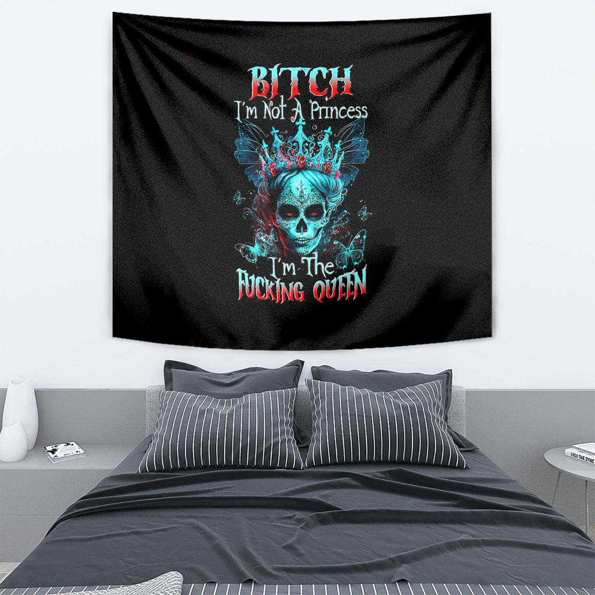 Da de los Muertos Skull Tapestry I'm Not A Princess I'm The Queen - Wonder Print Shop