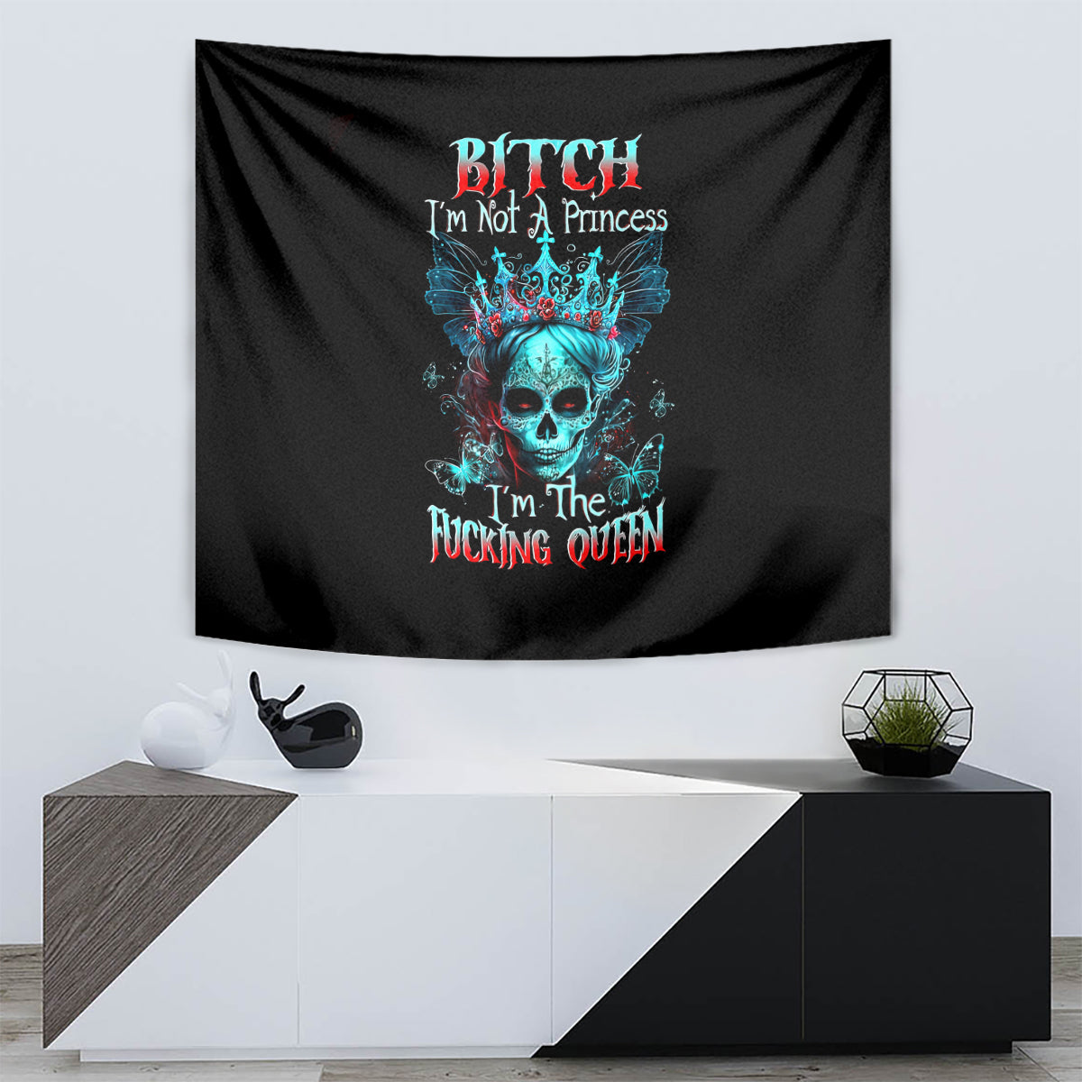 Da de los Muertos Skull Tapestry I'm Not A Princess I'm The Queen - Wonder Print Shop