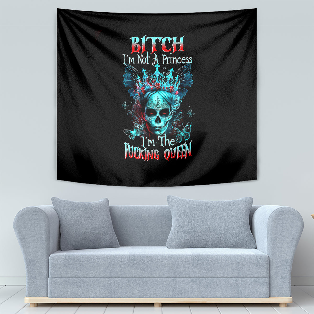 Da de los Muertos Skull Tapestry I'm Not A Princess I'm The Queen - Wonder Print Shop