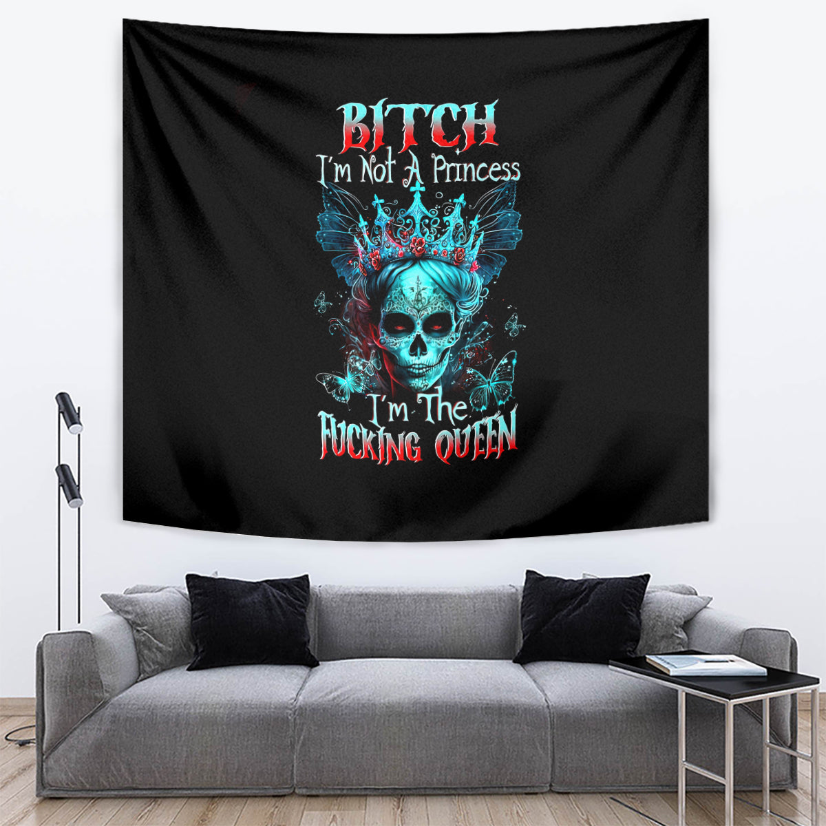 Da de los Muertos Skull Tapestry I'm Not A Princess I'm The Queen - Wonder Print Shop