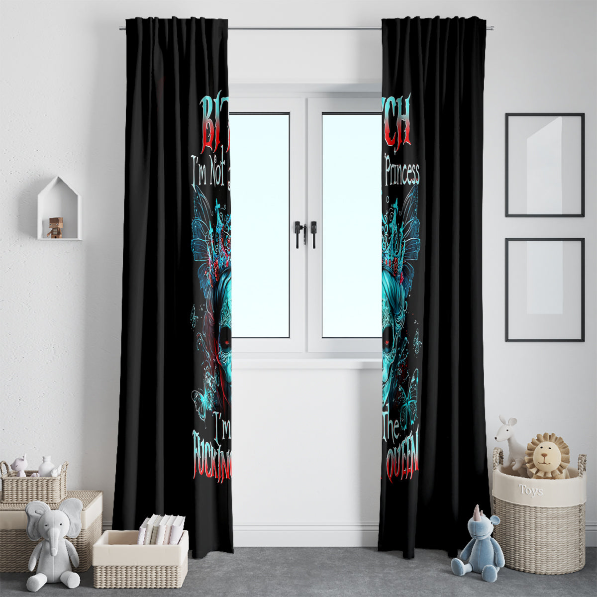 Da de los Muertos Skull Window Curtain I'm Not A Princess I'm The Queen - Wonder Print Shop