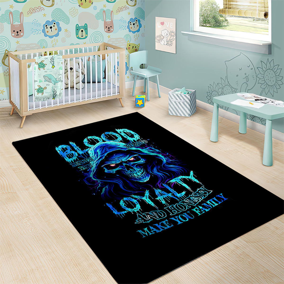 Blue Flame Skull Area Rug Blood Make You Related - Wonder Print Shop