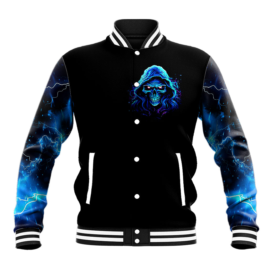 Blue Flame Skull Baseball Jacket Blood Make You Related - Wonder Print Shop