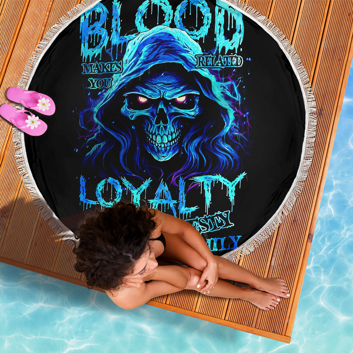 Blue Flame Skull Beach Blanket Blood Make You Related - Wonder Print Shop