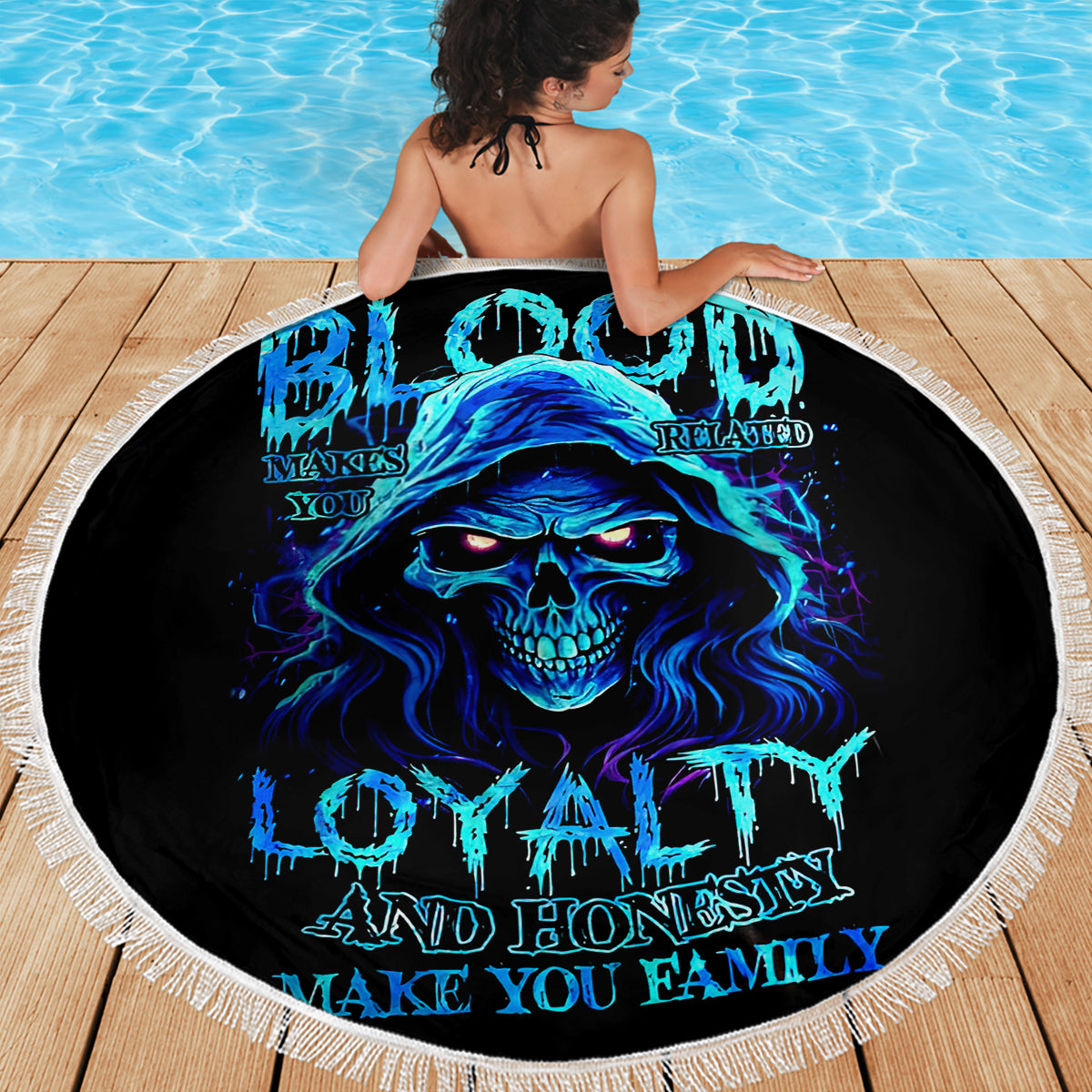 Blue Flame Skull Beach Blanket Blood Make You Related - Wonder Print Shop