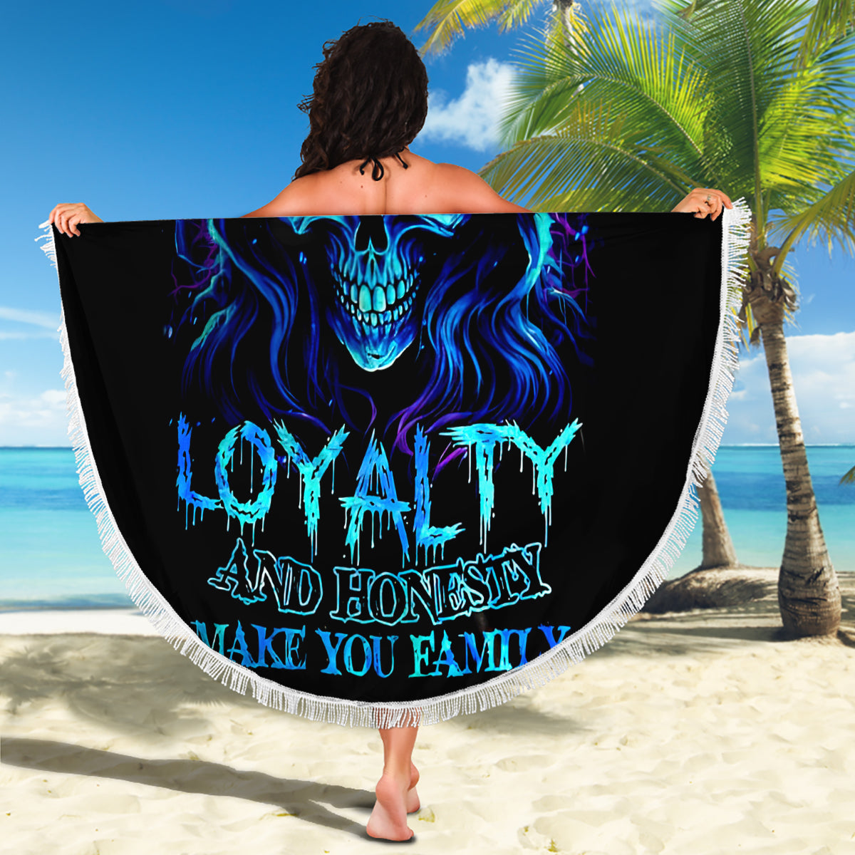 Blue Flame Skull Beach Blanket Blood Make You Related - Wonder Print Shop