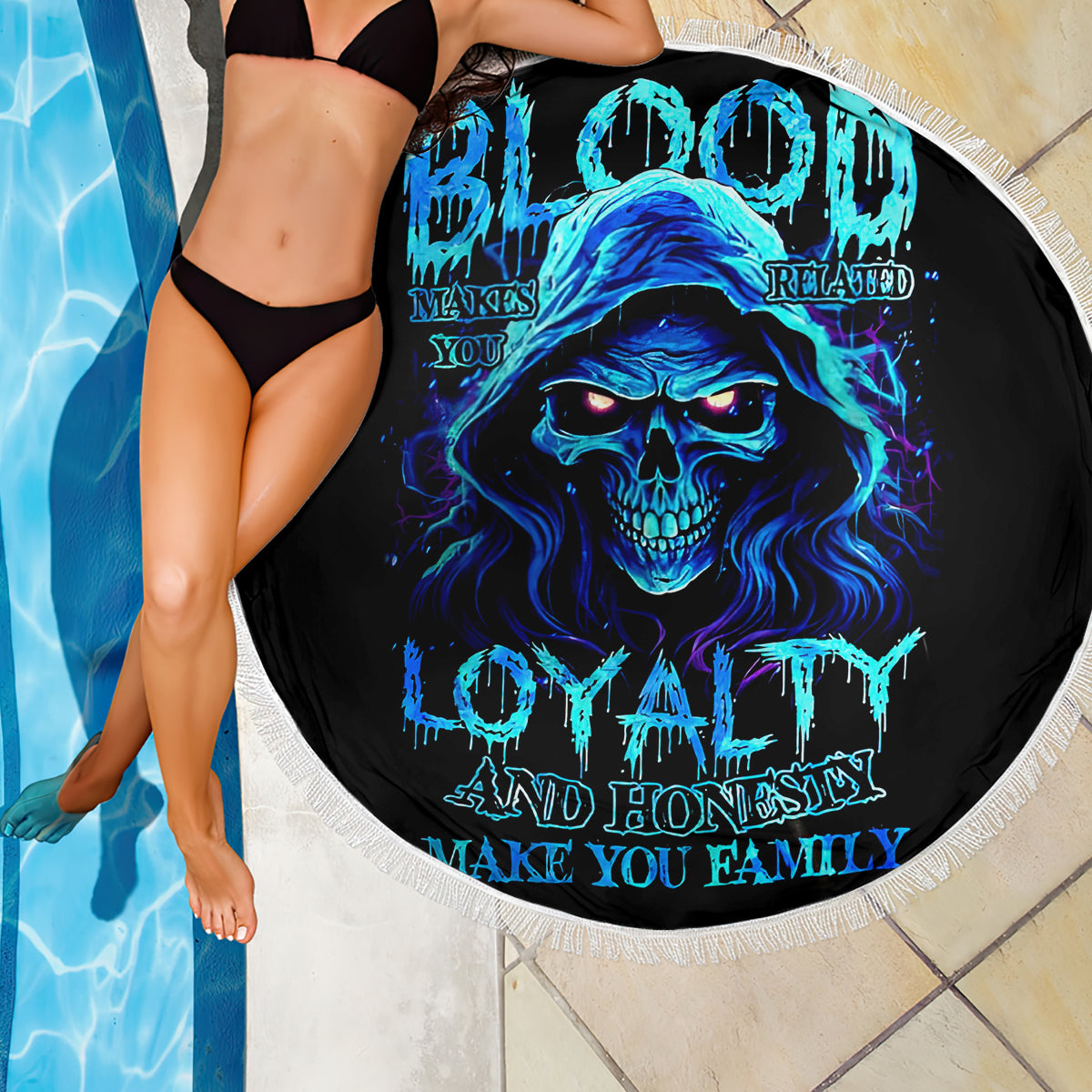 Blue Flame Skull Beach Blanket Blood Make You Related - Wonder Print Shop
