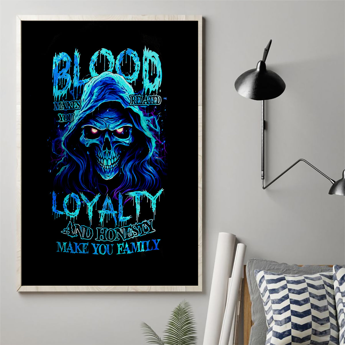 Blue Flame Skull Canvas Wall Art Blood Make You Related - Wonder Print Shop