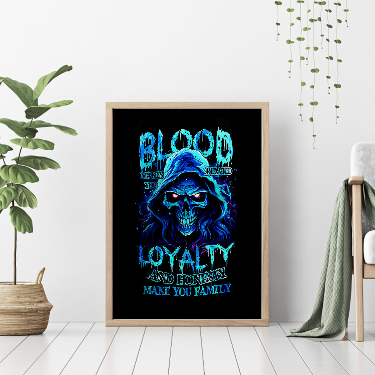 Blue Flame Skull Canvas Wall Art Blood Make You Related - Wonder Print Shop
