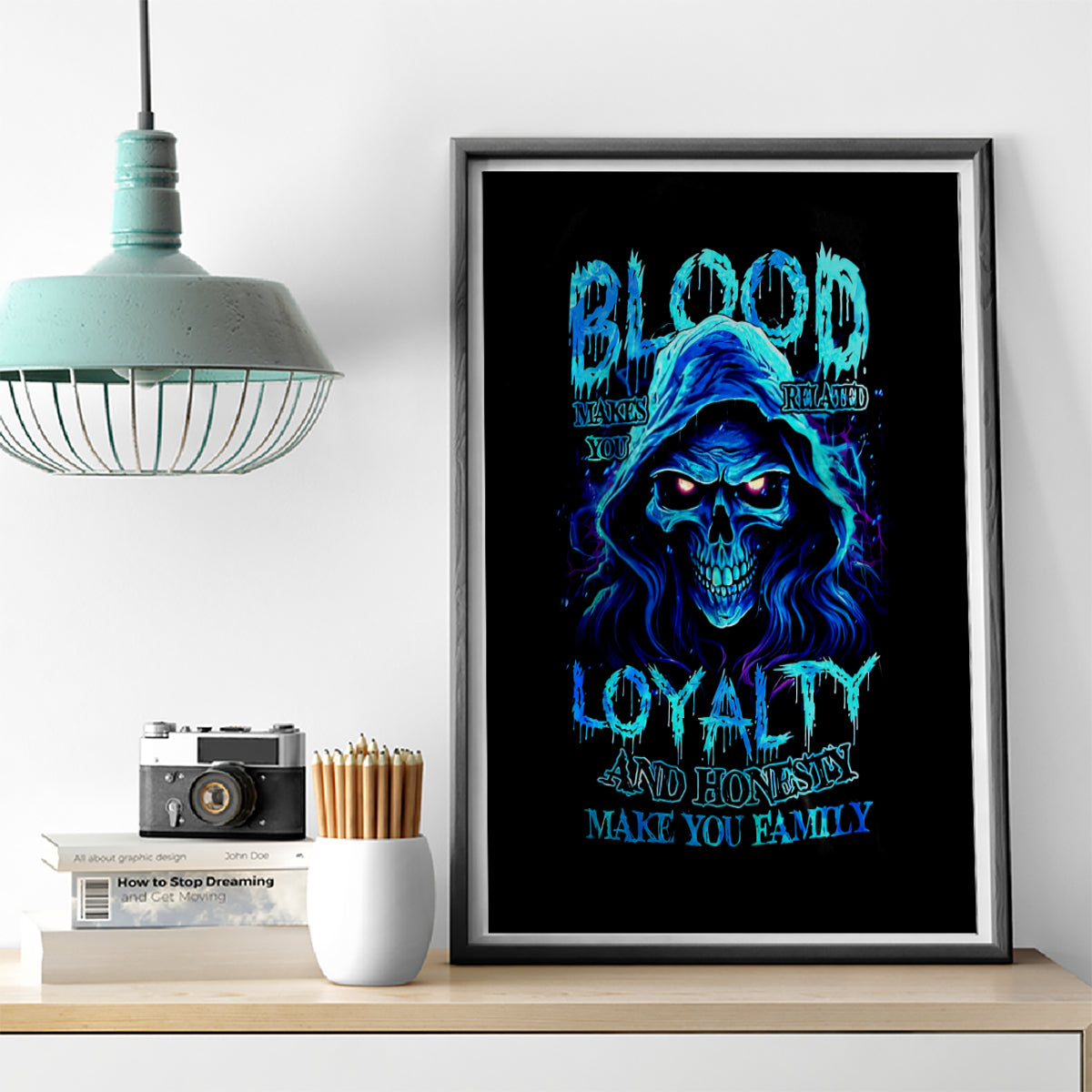 Blue Flame Skull Canvas Wall Art Blood Make You Related - Wonder Print Shop