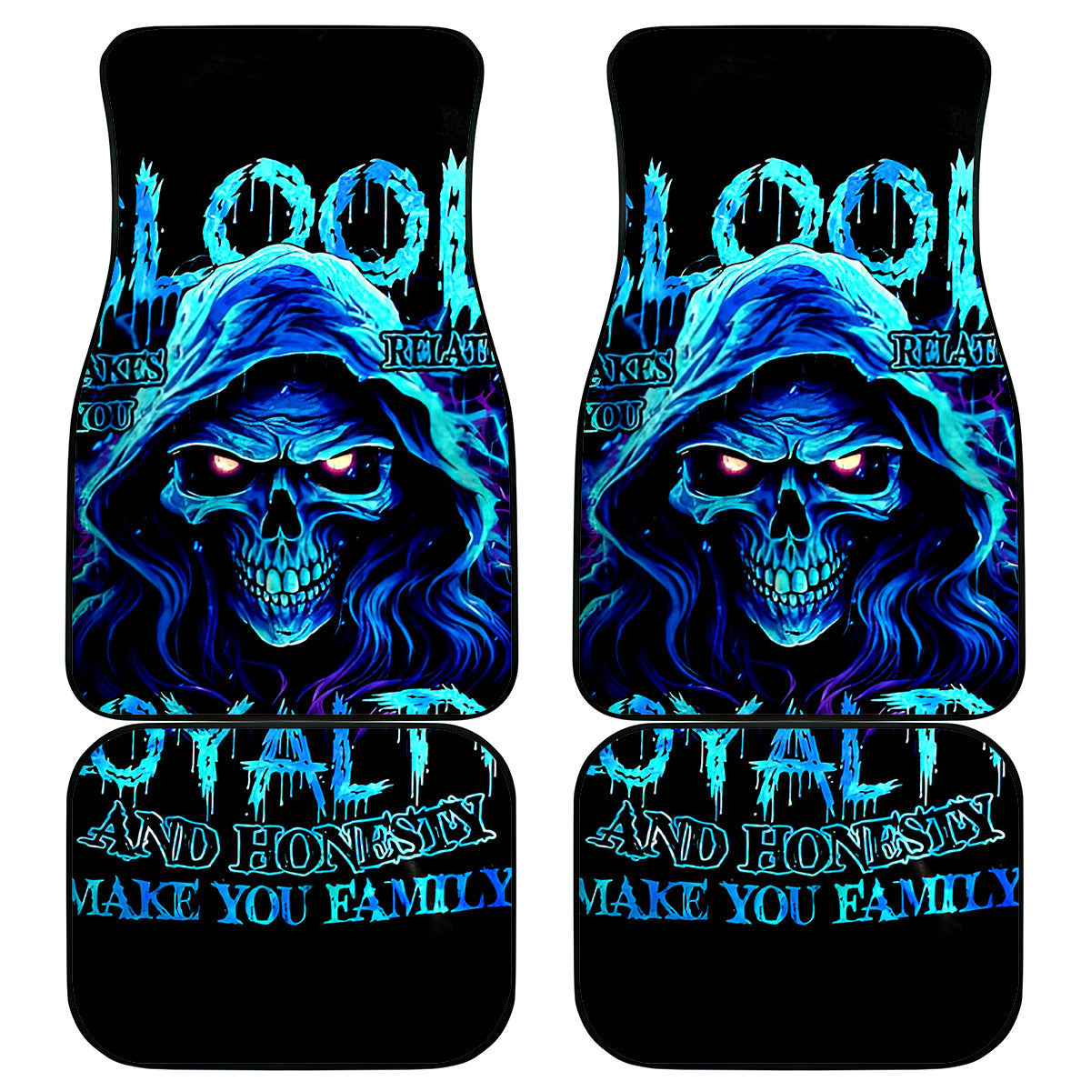 Blue Flame Skull Car Mats Blood Make You Related - Wonder Print Shop