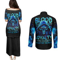 Blue Flame Skull Couples Matching Puletasi Dress and Long Sleeve Button Shirts Blood Make You Related - Wonder Print Shop