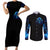 Blue Flame Skull Couples Matching Short Sleeve Bodycon Dress and Long Sleeve Button Shirts Blood Make You Related - Wonder Print Shop