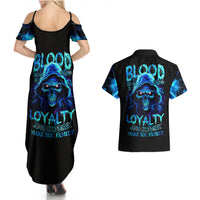 Blue Flame Skull Couples Matching Summer Maxi Dress and Hawaiian Shirt Blood Make You Related - Wonder Print Shop
