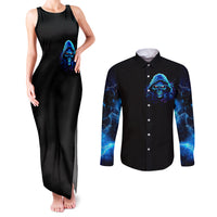 Blue Flame Skull Couples Matching Tank Maxi Dress and Long Sleeve Button Shirts Blood Make You Related - Wonder Print Shop