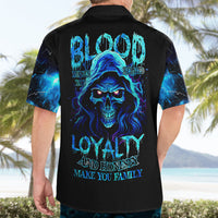 Blue Flame Skull Hawaiian Shirt Blood Make You Related - Wonder Print Shop