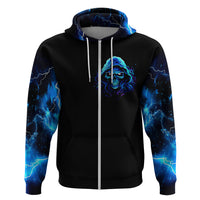 Blue Flame Skull Hoodie Blood Make You Related - Wonder Print Shop