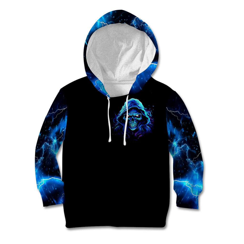 Blue Flame Skull Kid Hoodie Blood Make You Related - Wonder Print Shop
