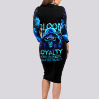 Blue Flame Skull Long Sleeve Bodycon Dress Blood Make You Related - Wonder Print Shop