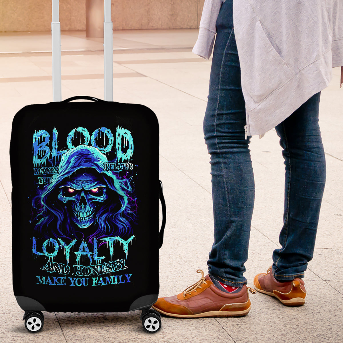 Blue Flame Skull Luggage Cover Blood Make You Related - Wonder Print Shop