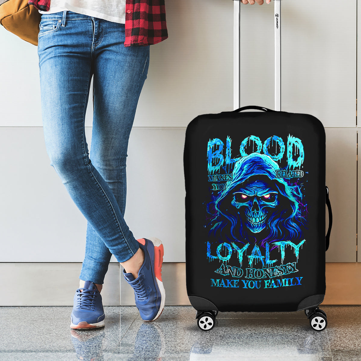 Blue Flame Skull Luggage Cover Blood Make You Related - Wonder Print Shop