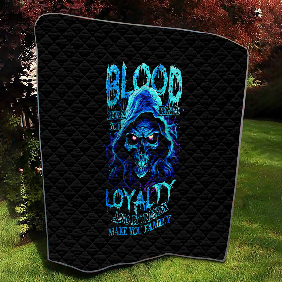 Blue Flame Skull Quilt Blood Make You Related - Wonder Print Shop