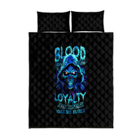 Blue Flame Skull Quilt Bed Set Blood Make You Related - Wonder Print Shop