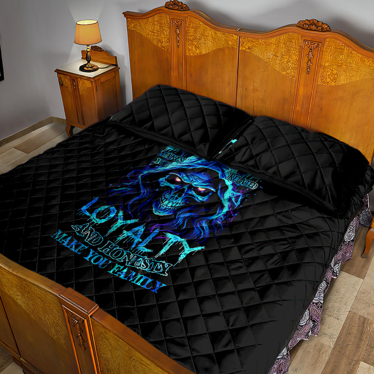 Blue Flame Skull Quilt Bed Set Blood Make You Related - Wonder Print Shop