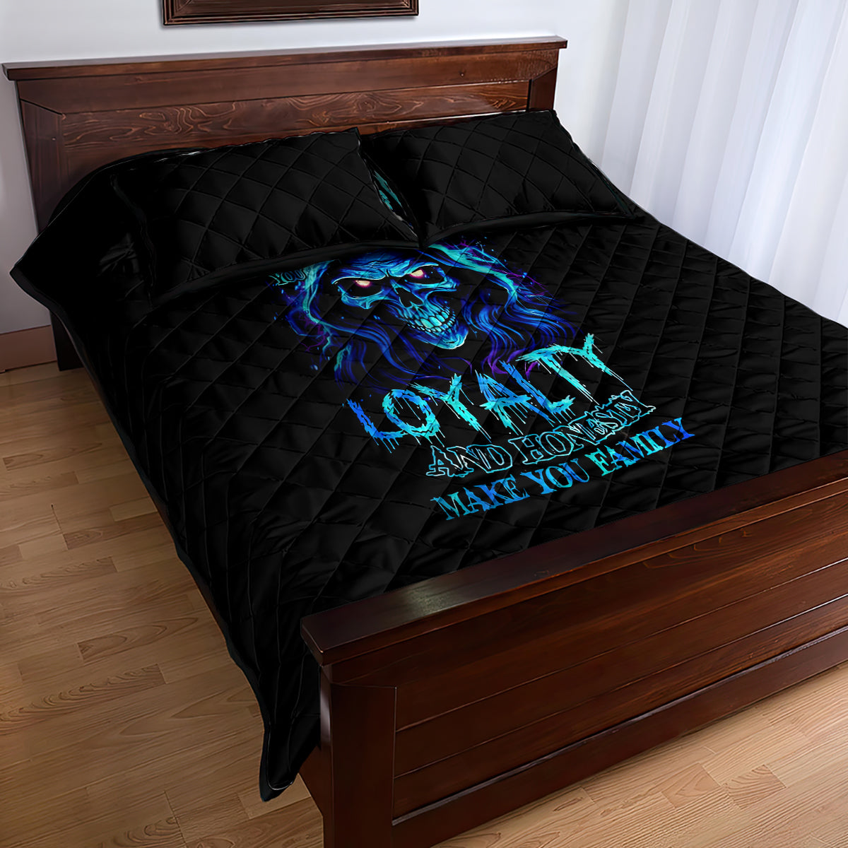 Blue Flame Skull Quilt Bed Set Blood Make You Related - Wonder Print Shop