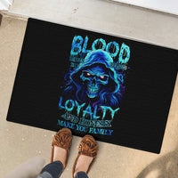 Blue Flame Skull Rubber Doormat Blood Make You Related - Wonder Print Shop