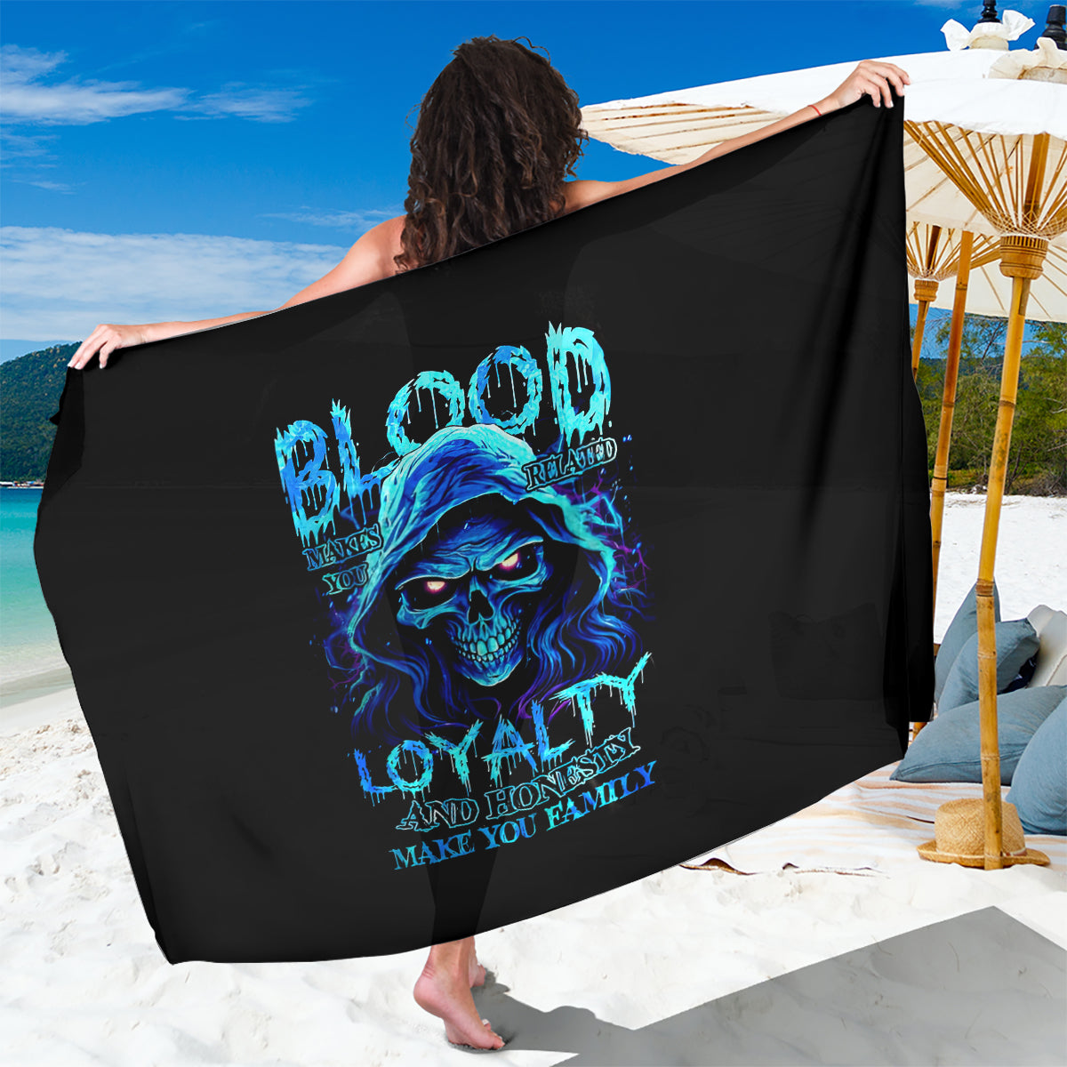 Blue Flame Skull Sarong Blood Make You Related - Wonder Print Shop