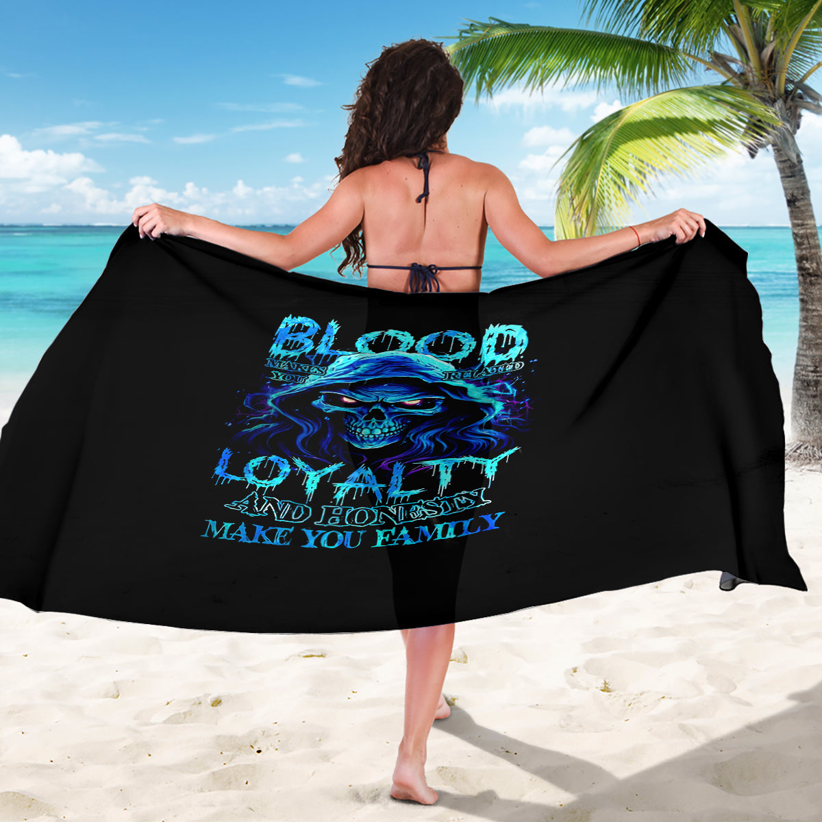 Blue Flame Skull Sarong Blood Make You Related - Wonder Print Shop
