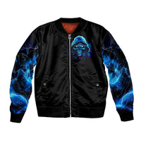 Blue Flame Skull Sleeve Zip Bomber Jacket Blood Make You Related - Wonder Print Shop