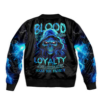 Blue Flame Skull Sleeve Zip Bomber Jacket Blood Make You Related - Wonder Print Shop