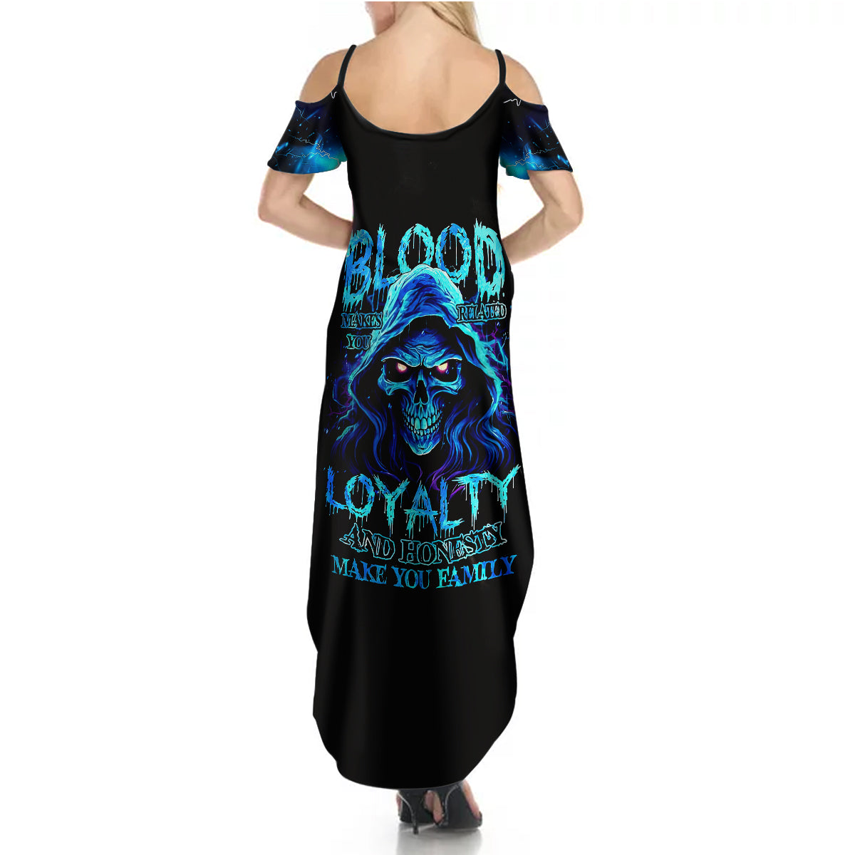 Blue Flame Skull Summer Maxi Dress Blood Make You Related - Wonder Print Shop